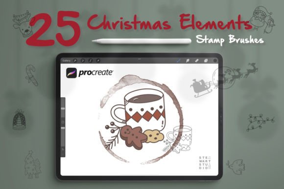 Christmas Elements Procreate Stamp Brush: Instant Festive Illustration