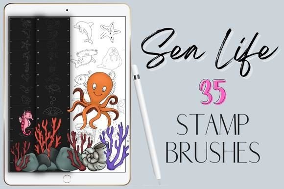 Dive Into Design: 35 Procreate Sea Life Stamp Brushes