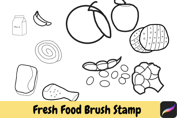 Fresh Food Procreate Brush Stamps for iPad: Hand-Drawn Charm