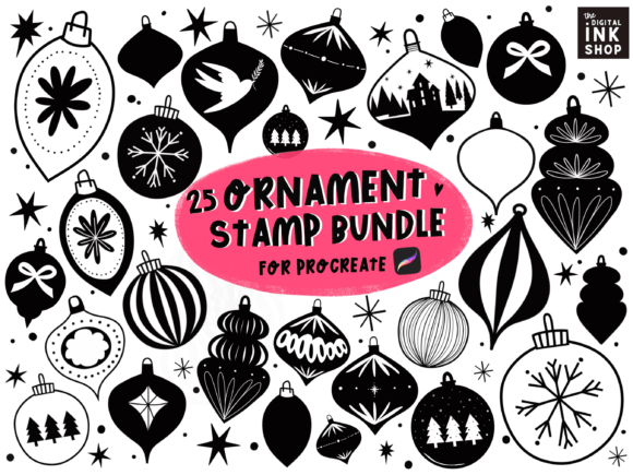 Procreate Ornament Graphic Stamps + Text: Your Holiday Design Shortcut