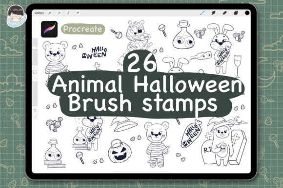 Spooky & Adorable: 26 Animal Halloween Procreate Stamps | H