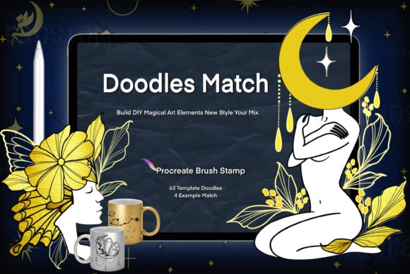 Unleash Cosmic Creativity with Magical Symbols Doodles Brush Procreate