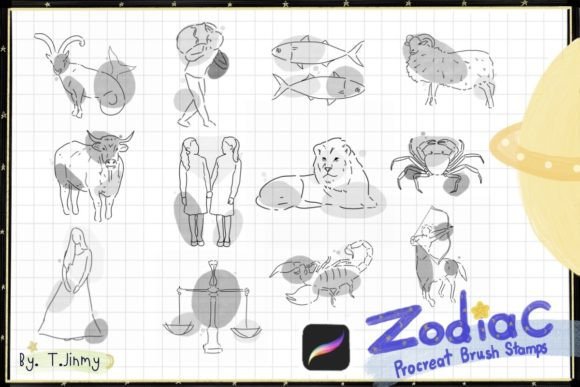 Unleash Cosmic Creativity with Zodiac Procreate Brush Stamps